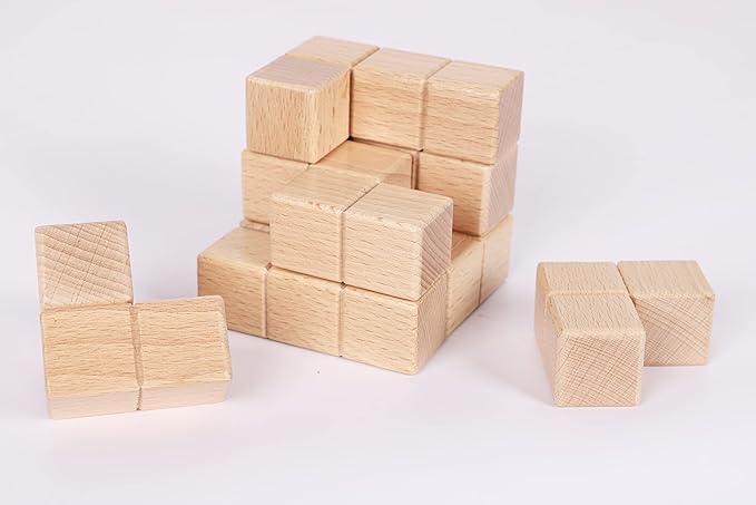 TOWO Large Wooden Soma Cube Puzzle - Brain Teaser Puzzle IQ Logic Math Puzzle for Kids and Adults - Mens Gift Sets-Gift Sets for Him-Gifts for Men Who Have Everything- Stocking Fillers Stuffers