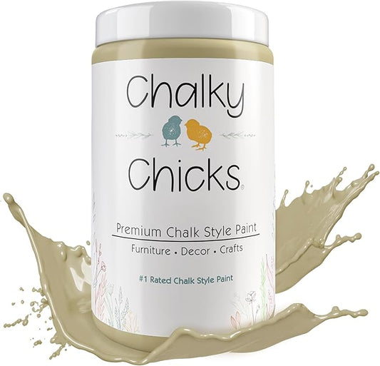 Chalky Chicks All-in-One Chalk Paint for Furniture or Cabinet - 32 Fl Oz - Matte Finish Olive Wood (Taupe) for Metal, Wood Furniture Paint - No Sanding All-in-One for Home Decor & Crafts, USA Made