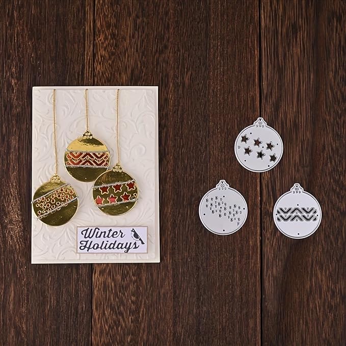 Lapoo Festivals Metal Cutting Die for Scrapbooking - Durable, Cut Stencils for DIY Scrapbook Photo Album Decorative Paper Card, Card Making Supplies, Embossing (8 Christmas Balls 5.6 x 2.8 in)