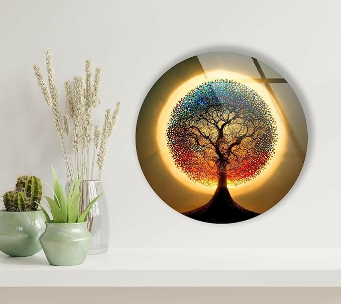 My Photostation.com 31.5''(80cm) Diameter Life of Tree Round Glass Wall Art Tempered Glass Printing Wall Decor Large Wall Art Wall Hangings