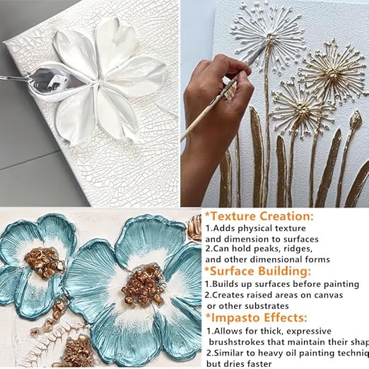 Acrylic Modeling Paste 3D Art Texture Paste 9.88oz/280ml, Ideal for Wood/T-Shirts/Glass/Stone, Sculpting Material Fast Drying Gesso Alternative DIY Crafts Projects (Acrylic Modeling Paste)
