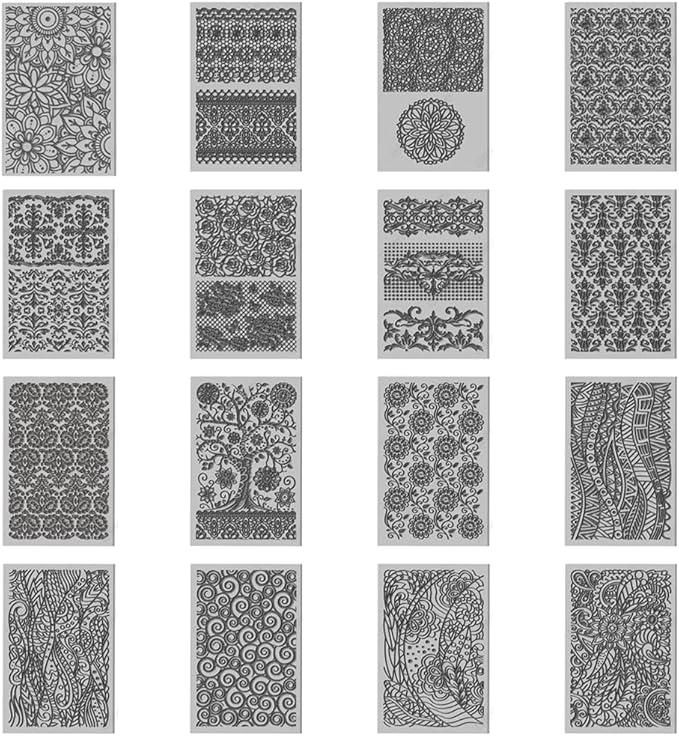 CHGCRAFT 16 Sheets 16 Styles Retro Lace Polymer Clay Texture Mat Mandala Tree Modeling Pattern Pad Bohemian Texture Sheets for Polymer Clay Making Earrings Jewerly Tools, 4×2.6 inch