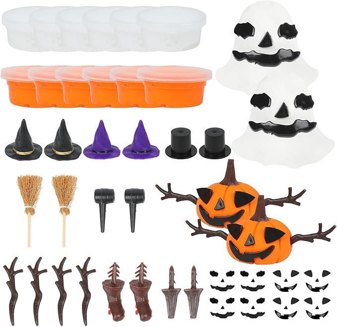 YOGFIT 36 Pack Halloween Pumpkin DIY Craft Clay Kit for Kids, Air Dry Moldable Clay DIY, Pumpkin Craft Kit for Halloween Decorations Indoor Outdoor Trick or Treat Party Favors