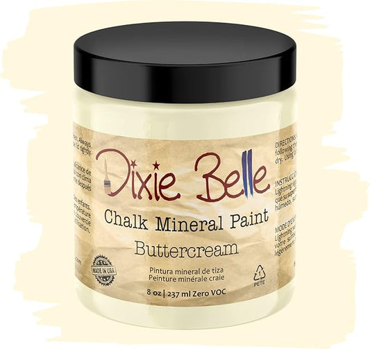 Dixie Belle Paint Company Chalk Finish Furniture Paint - Buttercream (8oz) - Matte Creamy White Chic Chalk Mineral DIY Furniture Paint