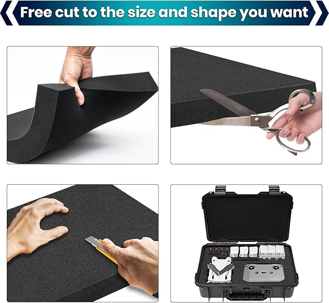 3 Pcs 16 x 12 x 2 Inches Foam Inserts for Cases - Polyurethane Foam Packing Foam Black Craft Foam Sheets for Packing Padding 2 Inch Thick for Camera Toolbox Storage