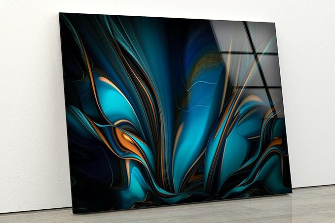 My Photostation.com 35.5Wx30H'' Orange & Blue Abstract Glass Wall ArtTempered Glass Printing Wall Decor Large Wall Art Wall Hangings