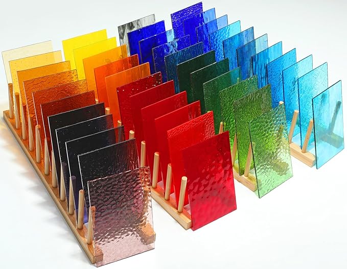 50 Transparent Stained Glass Sheets Bulk, Variety Colors Textured Cathedral Art Glass Sheets for DIY Mosaic Crafts, 4”x6” Vibrant Colored Glass Tiles Pieces for Home Decor