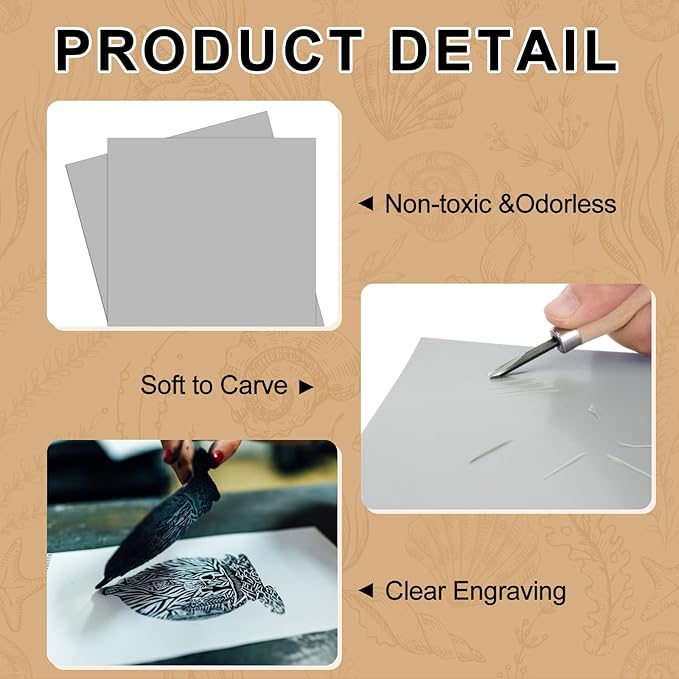 Yeaqee 4 Pcs 12 x 12 Inch Linoleum Block Rubber Carving Block Soft Linocut Blocks Large Linoleum Sheet Unmounted Lino Plates for Engraving Art Project Printmaking Artist Studio Supplies (Gray)