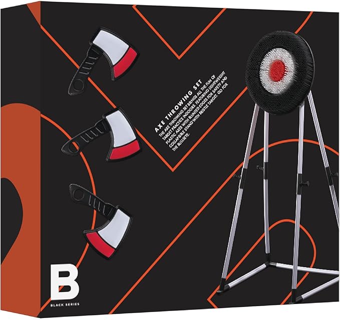 Black Series Axe Throwing Set – Indoor & Outdoor Party Game| Safe Plastic Throwing Axes| Collapsible Target| Backyard Game, Carnival Game, Beach Camping, Tailgating Essential| Fun Sports Activity Gift