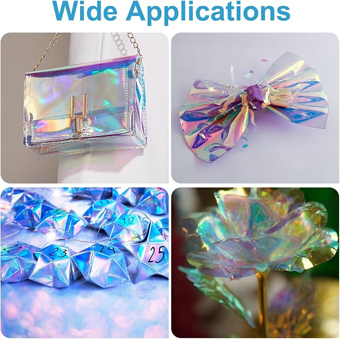 MECCANIXITY Holographic Clear PVC Vinyl Film Holographic PVC Fabric Waterproof Dichroic Film 12 x 48 Inch for Handbags Bows Earrings DIY Craft,Laser Light Orange