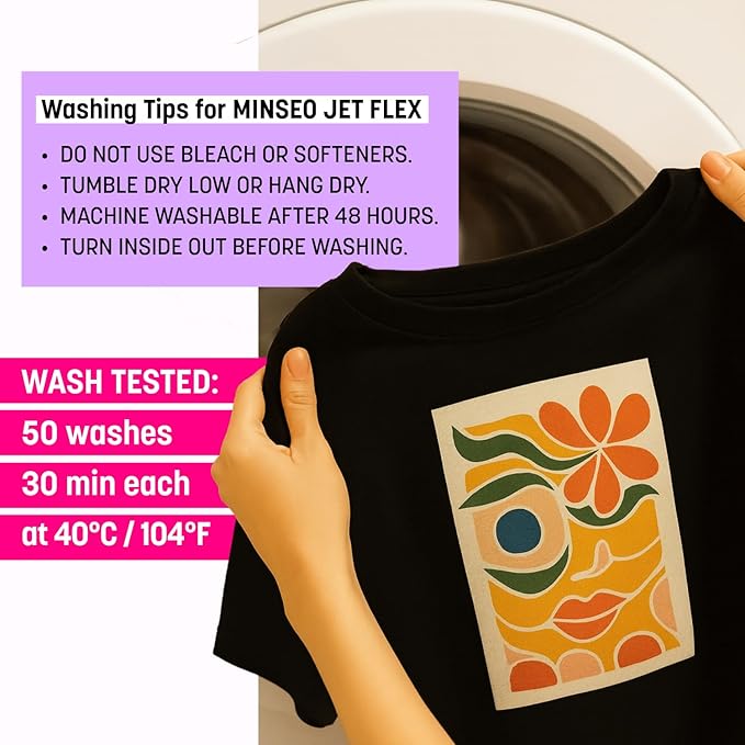 MINSEO Jet Flex Premium Opaque Heat Transfer Paper for Dark Fabric (10 Sheets 8.5x11") Printable Iron-on Transfer Vinyl for Inkjet Printer (Made in Korea)