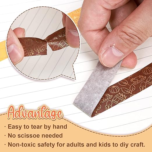 Whaline 12 Rolls Fall Washi Tapes Foil Gold Decorative Tape Autumn Gnome Pumpkin Fall Leaves Turkey Patterned Masking Tape for Fall Thanksgiving Scrapbook Journal DIY Craft Gift Wrapping, 0.6Inch