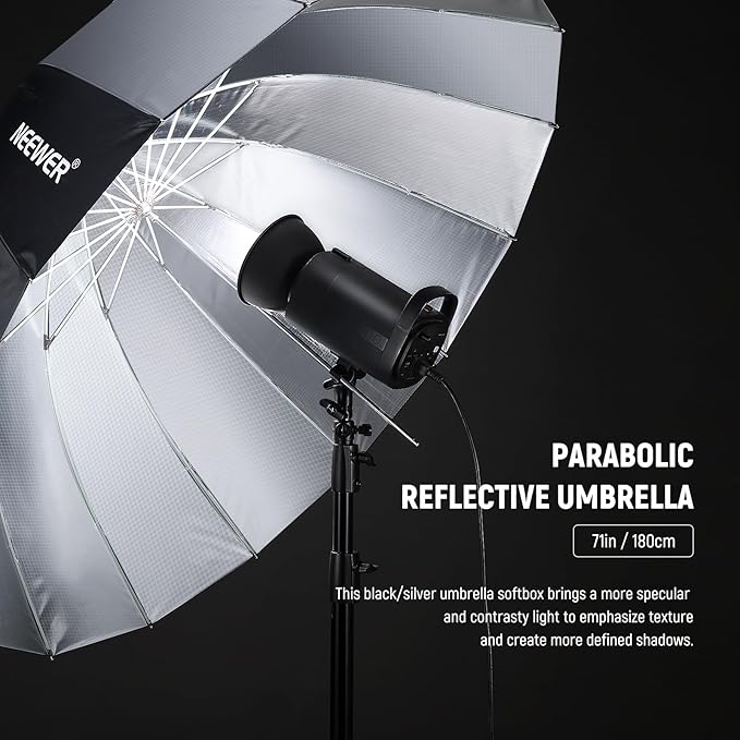 NEEWER 71"/180cm Parabolic Reflective Umbrella Photography with Silver Inner, Soft Lighting with Diffuser Cover, Bag, Quick Fold for Camera Photo Studio Video Light Shooting Monolight Flash, NS4U