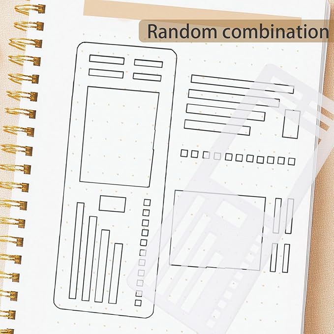 9 Pack Handmade Flexible Planner Stencils, Reusable Templates for Journals, Calendars & Daily Planning, Checklists, Lines & Boxes, Compatible with Rings, Discs, Coils