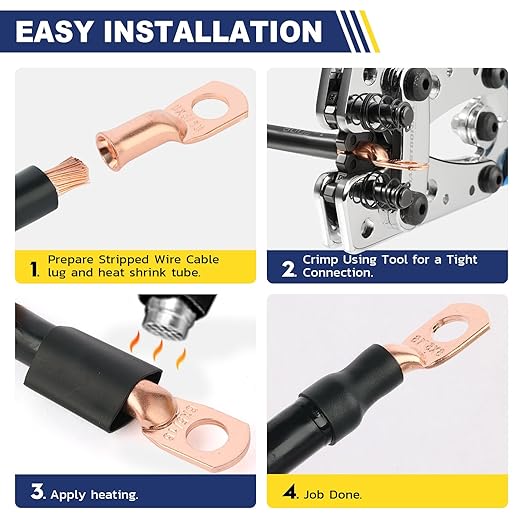haisstronica 10pcs 1/0 AWG - 1/2" (M12) Battery Cable Lugs, Heavy Duty Copper Wire Lugs with 10pcs 3:1 Adhesive Heat Shrink Tubing,0 Gauge Wire Connectors Battery Terminal Connector,Battery Cable Ends