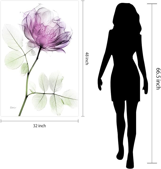 Empire Art Direct FramelessTempered Glass Wall Art, Decorative Art for Wall, X-ray Pink Rose Print, Living Room, Bedroom, Home Office, Ready to Hang, 48" x 32"