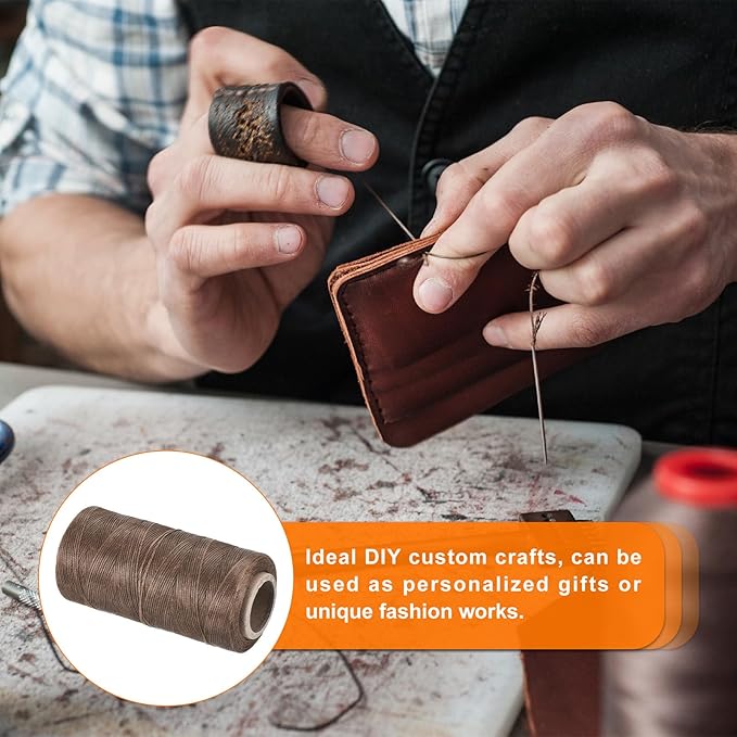 MECCANIXITY Waxed Thread,284 Yard 0.8mm 150D Flat Wax Thread Polyester Waxed String for Leather Sewing Hand Weaving Book Binding Home Decoration, Brown