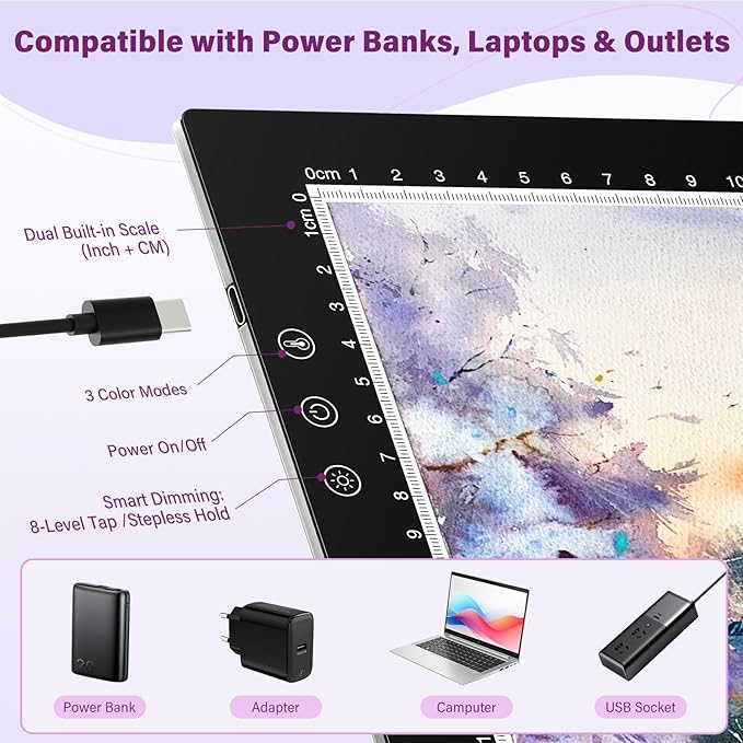 ZEXALIGHT A2 Light Box for Tracing, Light Pad for Diamond Painting with 8 Levels/Stepless Dimming Brightness and 3 Color Modes, Ultra-Thin Copy Board Light Table for Artists Tracing Drawing (Pink)