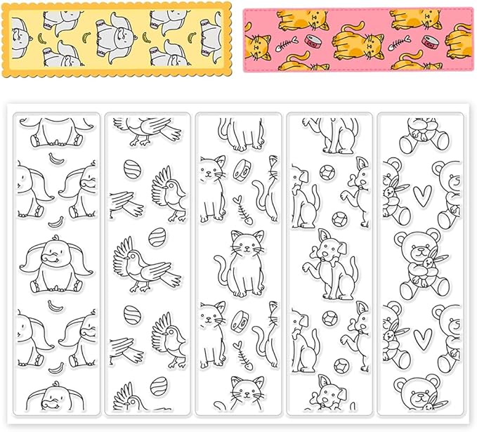 Animal Bookmark Clear Stamps 6.3x4.3 Rectangular PVC Silicone Stamps for Card Making DIY Scrapbooking Photo Album Journal