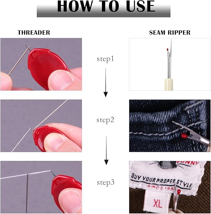 meeggrace Needle Threader, Seam Ripper,Small Needle Eye Threader Tool, Easy Threader for Machine and Hand Sewing, Fast and Precise Threading and Unthreading, Ideal for Needlework(5PCS+1)