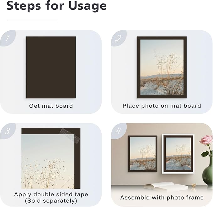 Golden State Art, 8x10 Uncut Photo Mat Matboard - Black Uncut Mats for DIY Projects, Presentation Boards, Art Crafts, Prints, Frames (50 Pack)