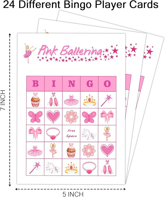 Ballerina Party Bingo Game Cards(24 Players), Ballet Dance Themed Bingo Card for Family Friend Adult, Large Group Holiday Party Activity Favor Decoration Supplies -003