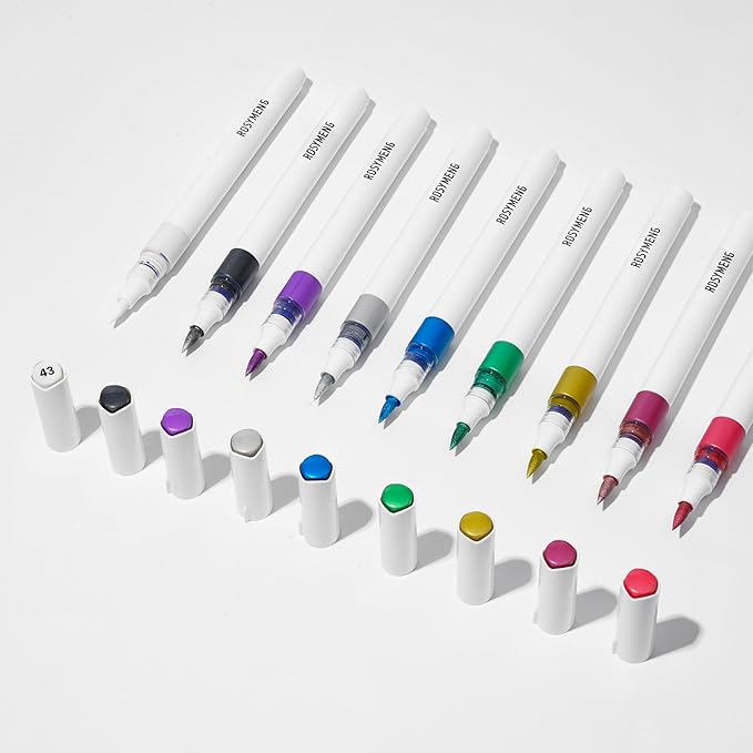 ROSYMENG 9 Metallic Color Acrylic Paint Pens,Quick-Drying Waterproof Acrylic Paint Markers, Soft Brush Tip Acrylic Markers for Canvas, Rock Painting, Wood, Stone, Glass, Ceramic, Fabric Painting