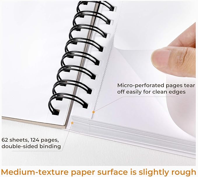 Ohuhu Mix Media Pad, 10"x7.6" Mixed Media Art Sketchbook, 120 lb/200 gsm Heavyweight Papers, 62 Sheets/124 Pages, Spiral Bound Mixed Media Paper Pad for Acrylic, Painting Christmas Gift