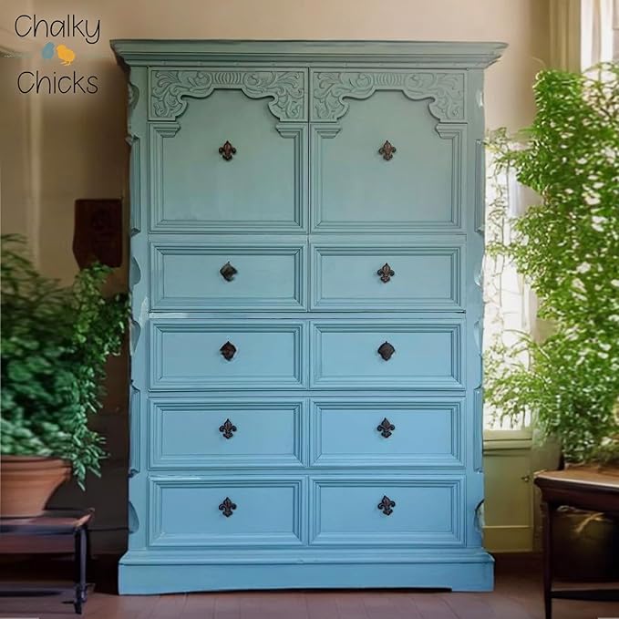 Chalky Chicks All-in-One Chalk Paint for Furniture or Cabinet - 16 Fl Oz - Matte Finish Y Blue (Medium Blue) for Metal, Wood Furniture Paint - No Sanding All-in-One for Home Decor & Crafts, USA Made