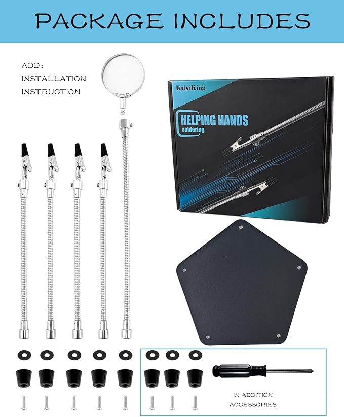 Kaisiking Helping Hands Soldering Station Kit • Magnifying Glass • 4 Flexible Helping Hand Arms • Third Hand Soldering Tool for Electronic Repair Soldering Jewelry Crafts