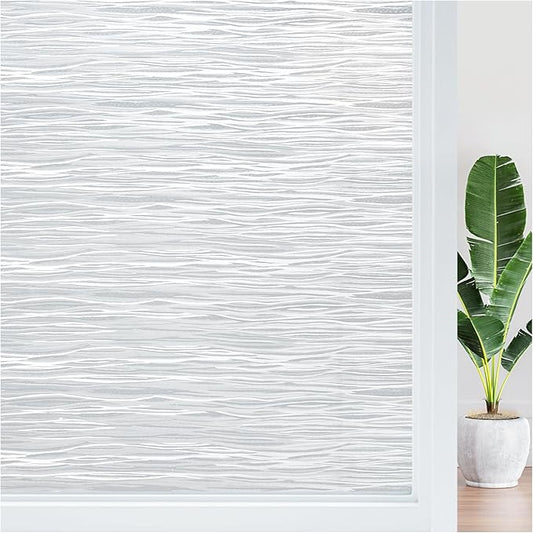 Haton Window Privacy Film, Frosted Glass Privacy Window Clings, Sun Blocking Frosting Opaque Coverings, Static Cling Removable Decorative Stickers for Home Door, Non-Adhesive 35.4" x 157.4"