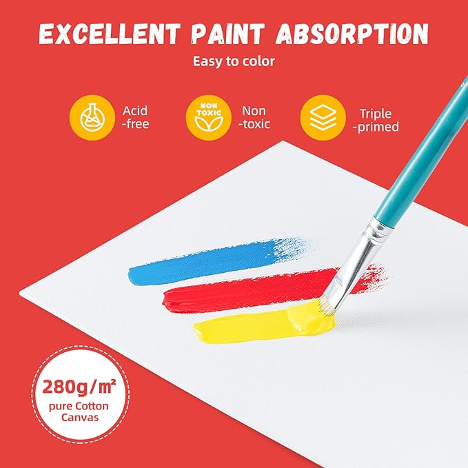 Simetufy 12 Pack 16x20 Inch Flat Canvas Panels Large Painting Canvas Boards - 8 Oz Triple Primed 100% Cotton Acid Free White Blank for Acrylic, Oil Paints