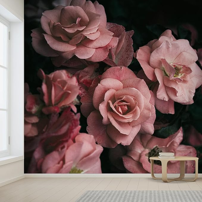 wall26 Removable Wall Sticker/Wall Mural Close Up Dark Rose Flower Blossoms Nature Wilderness Photography Decorative Botanical Relax/Calm Floral for Living Room, Bedroom, Office - 96x144 inches