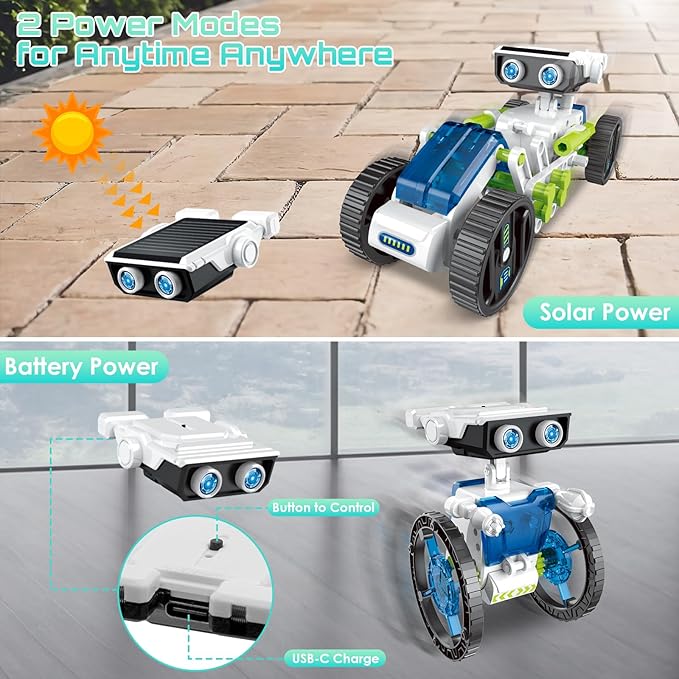 12-in-1 Solar Robot Kit for Kids 8-12, STEM Educational Building Toys with Solar & Battery Power, DIY Science Experiment Projects, Easter Birthday Gifts for Boys Girls Age 8 9 10 11 12 Years Old-Green