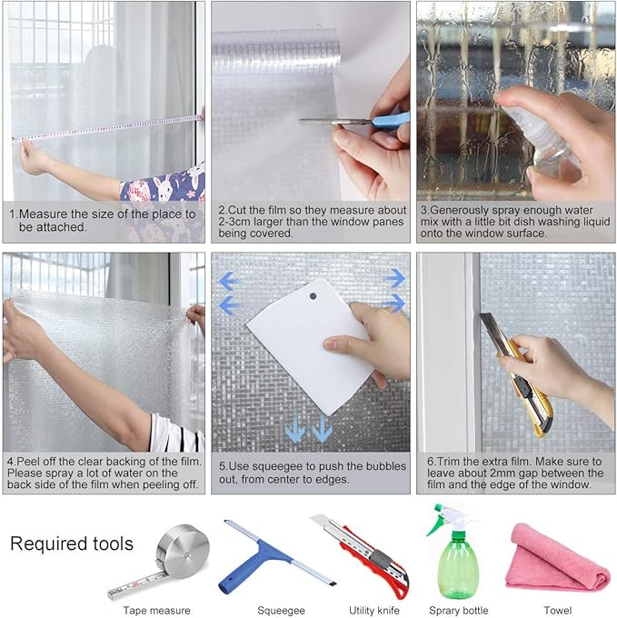 HIDBEA 3D Window Privacy Film - Rainbow Decorative Clings, Heat Control Decals, Vinyl Glass Tint, 35.4 x 98.4 Inches, Mosaic Patterns