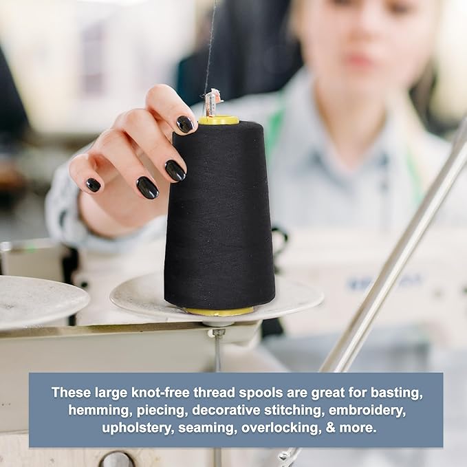 Mandala Crafts 4 Pack of Serger Threads Cones Spools - 20S/2 24000 Yards Polyester Slate Gray Threads for Sergers Machine and Overlock Quilting Sewing Machine