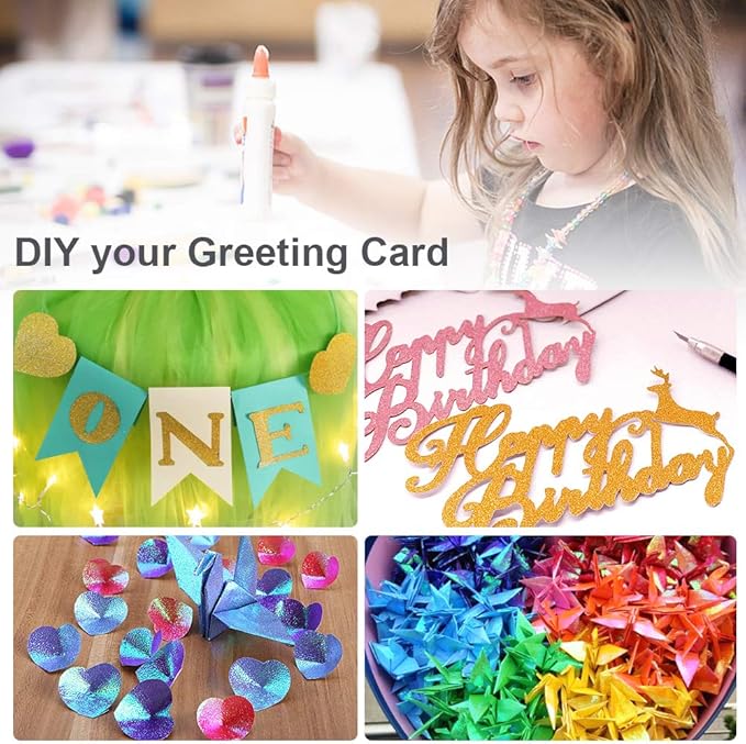 UCEC 50 Sheet Shiny Origami Paper 10 Colors Square Iridescent Origami Paper, Decoration Glitter Square Folding Papers for Kids Arts & Crafts Projects