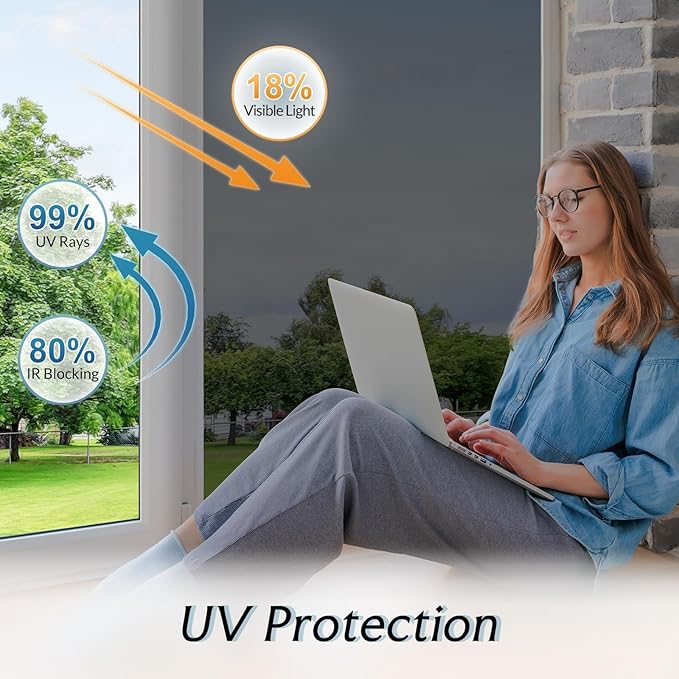 DOWELL One Way Window Privacy Film with 3 Tools Window Tint for Home Sun Blocking Heat Control Anti UV Reflective Mirror Covering See Out Not in for House and Office Black Silver 17.5" X 78.7"