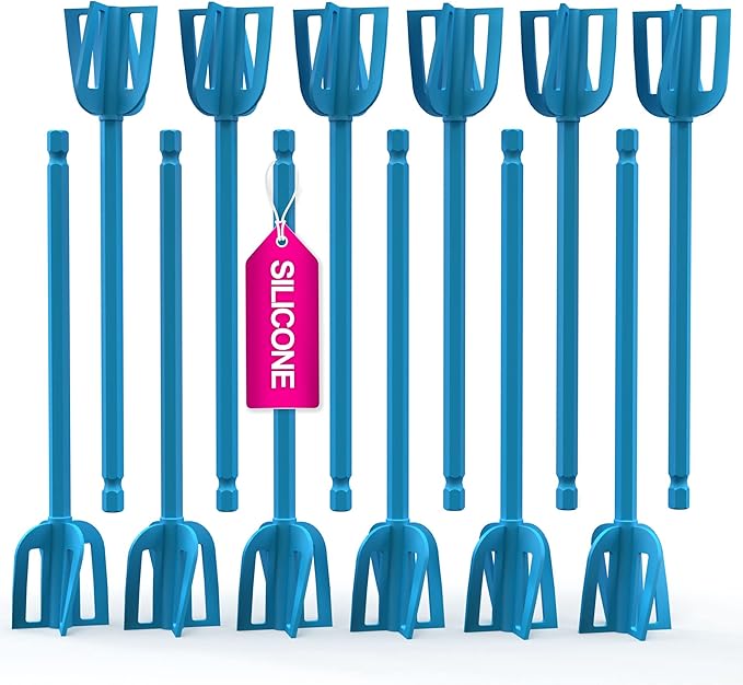 Epoxy Resin Mixer Silicone Paddles - 12 Reusable Pixiss Multipurpose Bidirectional Paint Stirrer for Drill Epoxy & Paint Mixer Drill Attachment - Paint Stirrers Epoxy Stirrer - Paint Mixer for Drill
