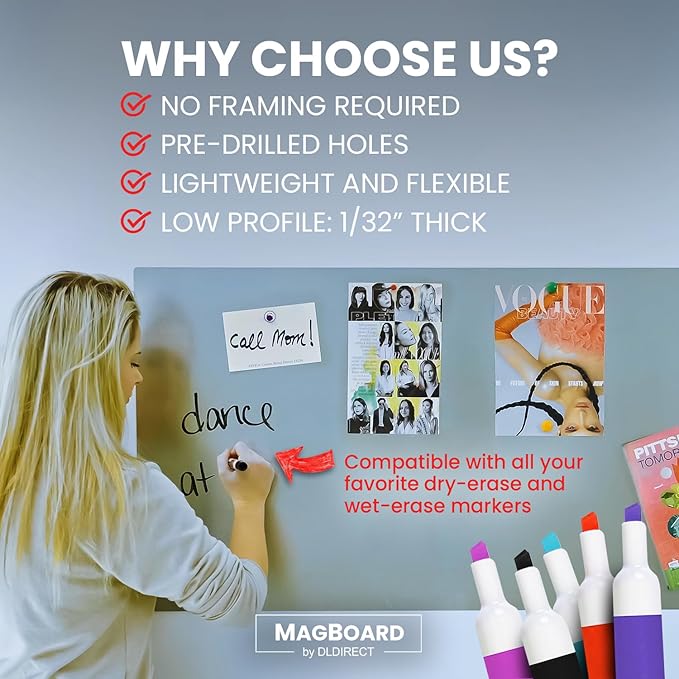 Diamond Life Magnetic Board - Memo & Vision Board for Home, Office, and Classroom - Magnet Board for Kids - Pre-drilled Mounting Screws Included (Silver 24"x72")