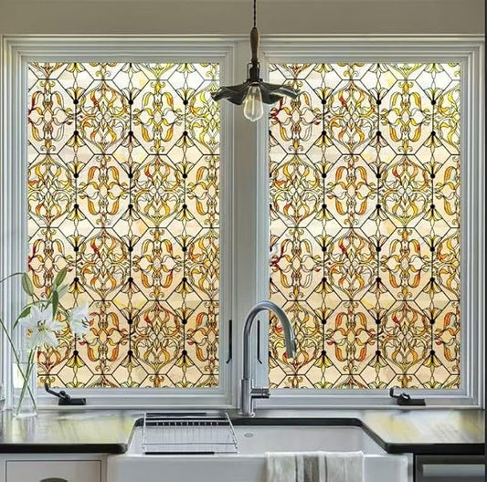 3D Stained Glass Window Privacy Film, Heat Control UV Blocking Static Cling Decorative Window Film for Bathroom,Front Door,Home Non Adhesive,GiltGaze 35.4 x 78.7 inches