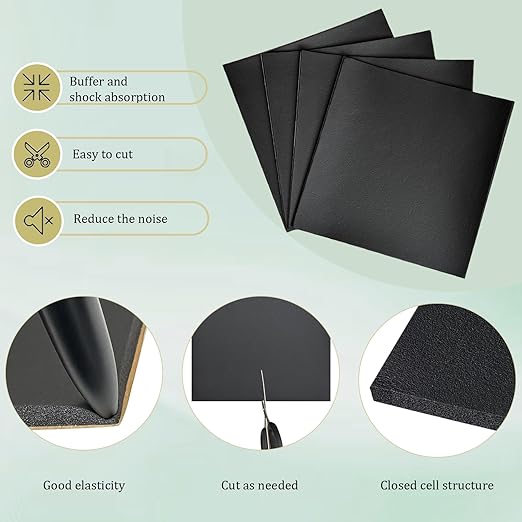 4 Pieces Adhesive Foam Padding 1/4 in Thick X 4 in X 4 in, Anti Vibration Pads, Closed Cell Foam Pads for Anti-Slip, Shock Absorption