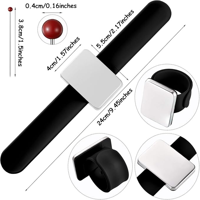 Magnetic Wrist Sewing Pincushion with 100 Pieces 1.5 Inch Ball Head Sewing Pins Set Wrist Magnetic Pin Holder Gift Supplies(Black)