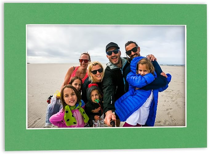 Pack of 25 Acid Free 8.5x11 Mats Bevel Cut for 7x9 Photos - Bright Green Precut Matboards With Backing Boards and Clear Photo Mat Bags For Pictures, Photos, Framing - 4-ply Thickness