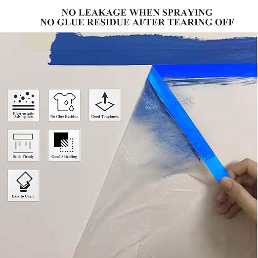VECOPE 3-Piece Set,Pre- Masking Film Protection Covering Cloth Tape | for Automotive Covering Painting Paint Masking (9.2-Feet X 65 Feet)