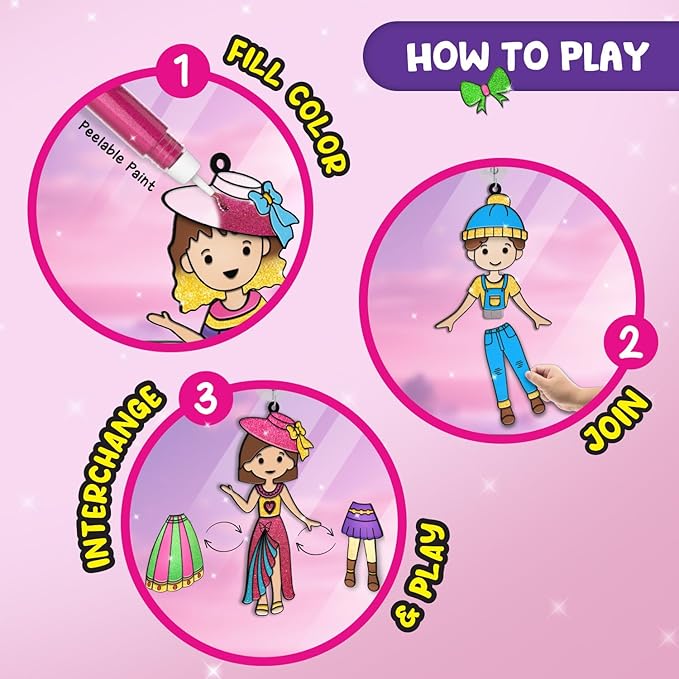SmartCraft Window Art Fashion Kit with 225 Unique Combinations for Girls 5 to 10 Years Old | Glass Painting Kit | Birthday Gift for 5, 6, 7, 8, 9, 10 | Sun Catcher Art & Craft Activity Kit