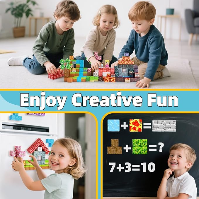 EchoPlan 150PCS Magnetic Blocks, Magnetic Building Blocks, STEM Constructions Magnet Blocks for Boys Girls Age 3 4 5 6 7 8 9 10, Sensory Stacking Toy Christmas Birthday Gifts for Kids, 1" Large Size