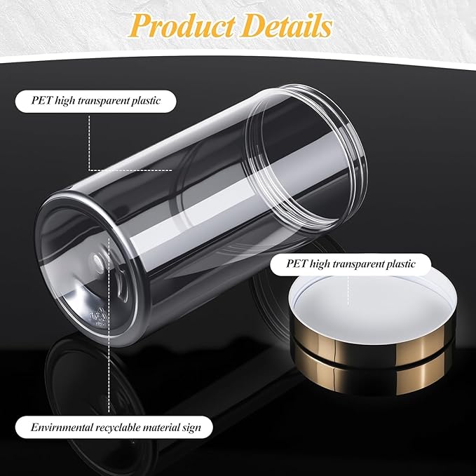 SATINIOR 12 Pack 32 oz Plastic Container Jars with Lids Round Clear Travel Cosmetic Container Slime Jars for Toiletries, Lotion, Cream, Ointments, Makeup, Rhinestone, Samples, Kitchen Storage(Gold)