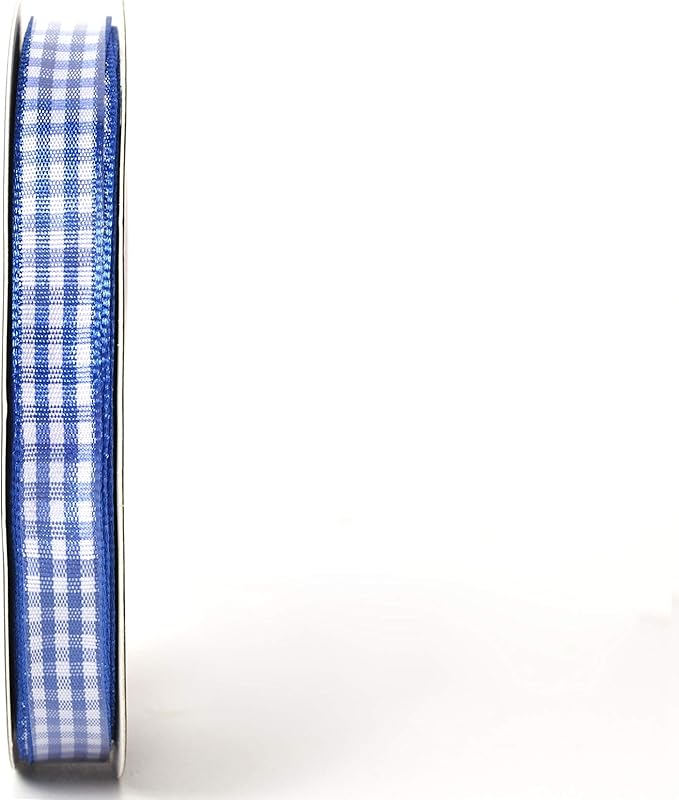Ink Blue Gingham Plaid Checked Ribbon 25 Yard Each Roll 100% Polyester (3/8", Ink Blue)
