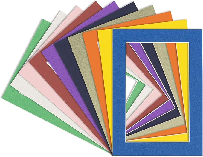 6x8 Mat for 8x10 Frame - Precut Mat Board Acid-Free Mixed Colors 6x8 Photo Matte Made to Fit a 8x10 Picture Frame, Premium Matboard for Family Photos, Show Kits, Art, Picture Framing, Pack of 10 Mats